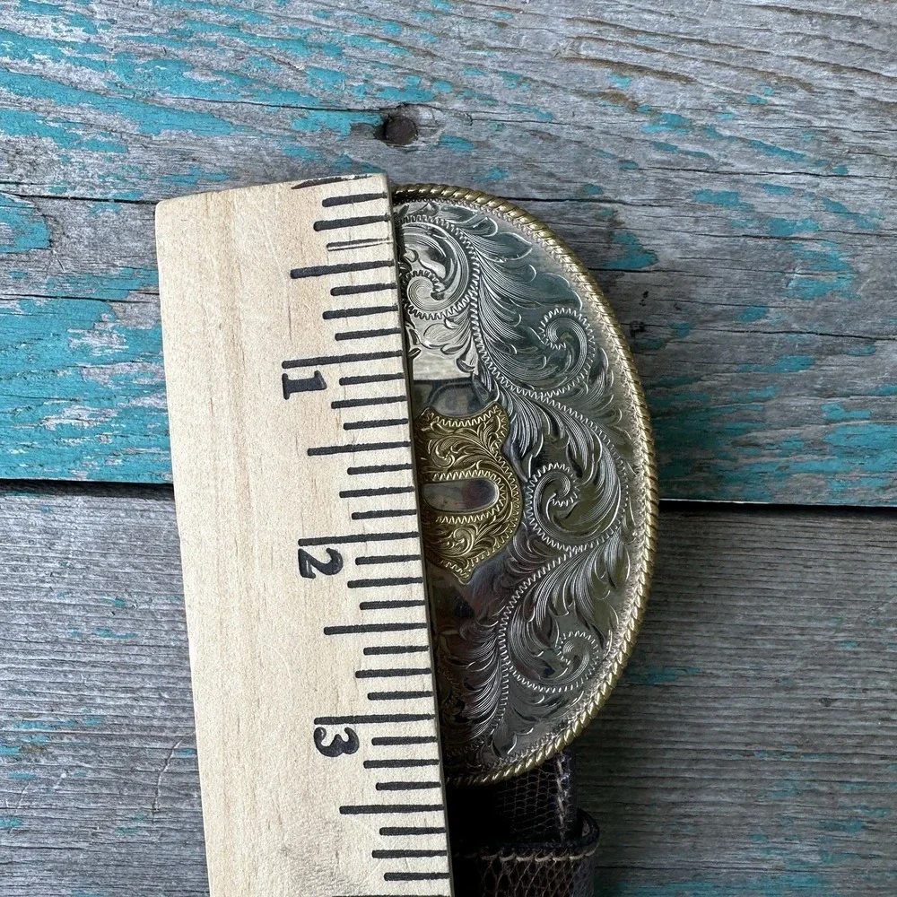 VTG Kenny Rogers Lizard Leather Belt Men‎ 33-37 Inch Montana Silversmiths Buckle